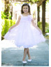 Square Neck Tulle Knee Length Flower Girl Dress With Decorated Flower